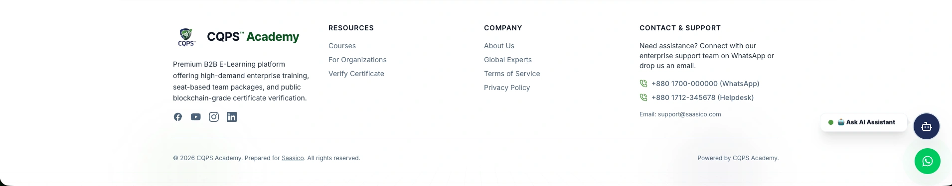 CQPS Academy — Academy footer