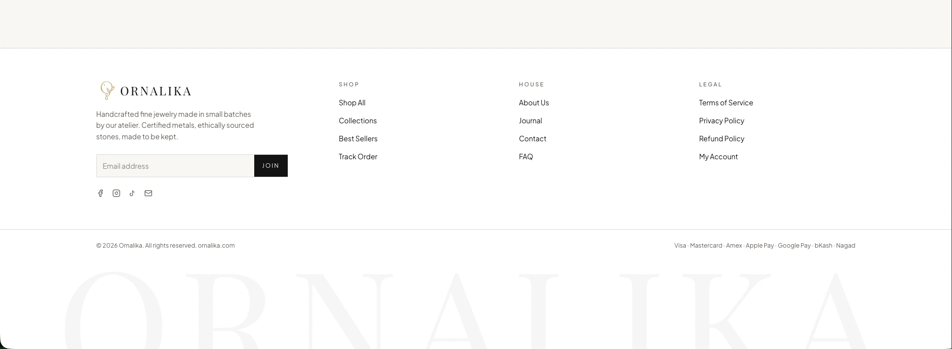 Ornalika — Footer and navigation